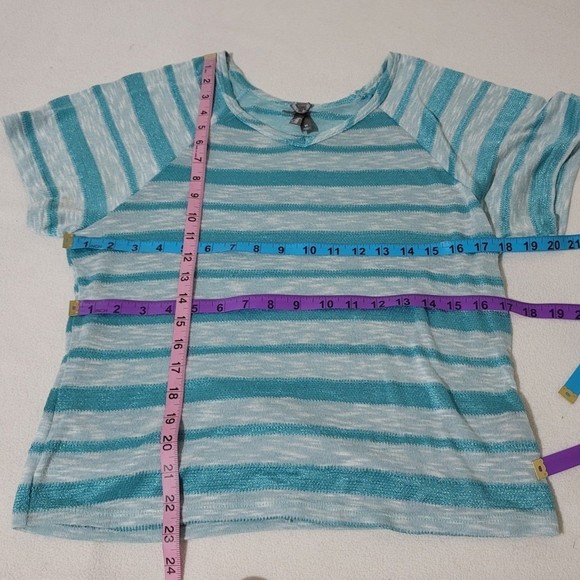 y2k Vanity striped v neck short sleeve tee shiny blue top m - Picture 9 of 11